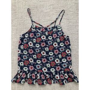 Girls Adjustable Spaghetti Tank Top Size  11/12 Cross Straps Blue Floral